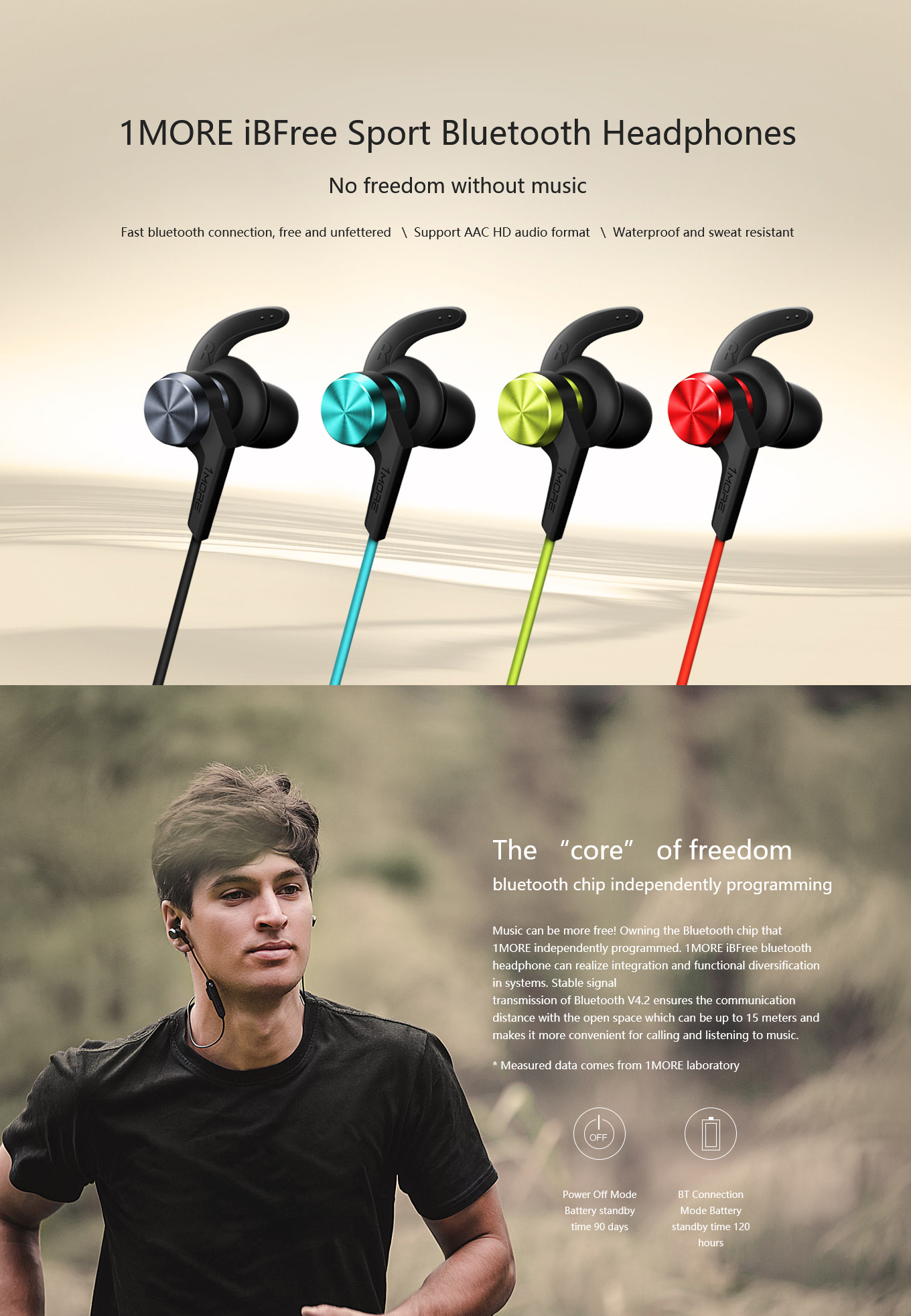 1MORE iBFree Sport Bluetooth Headphones No freedom without music
