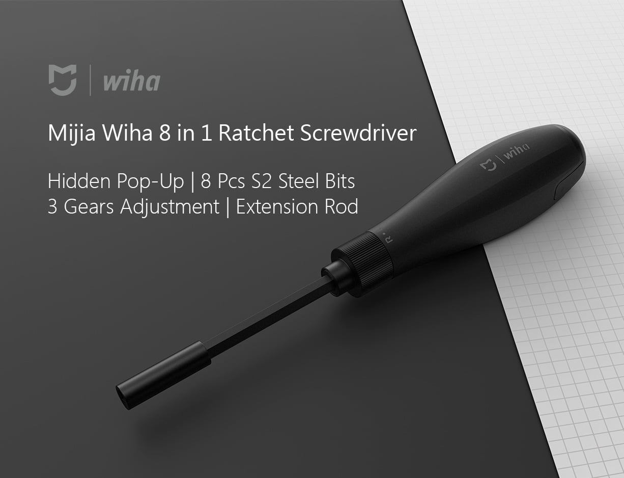 Mijia Wiha 8 in 1 Ratchet Screwdriver Hidden Pop-Up | 8 Pcs S2 Steel Bits 3 Gears Adjustment | Extension Rod