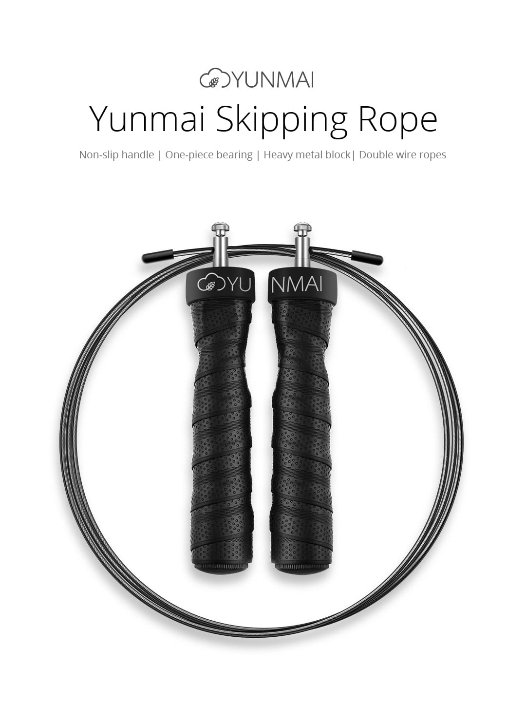 Yunmai Skipping Rope. Non-slip handle | One-piece bearing | Heavy metal block| Double wire ropes