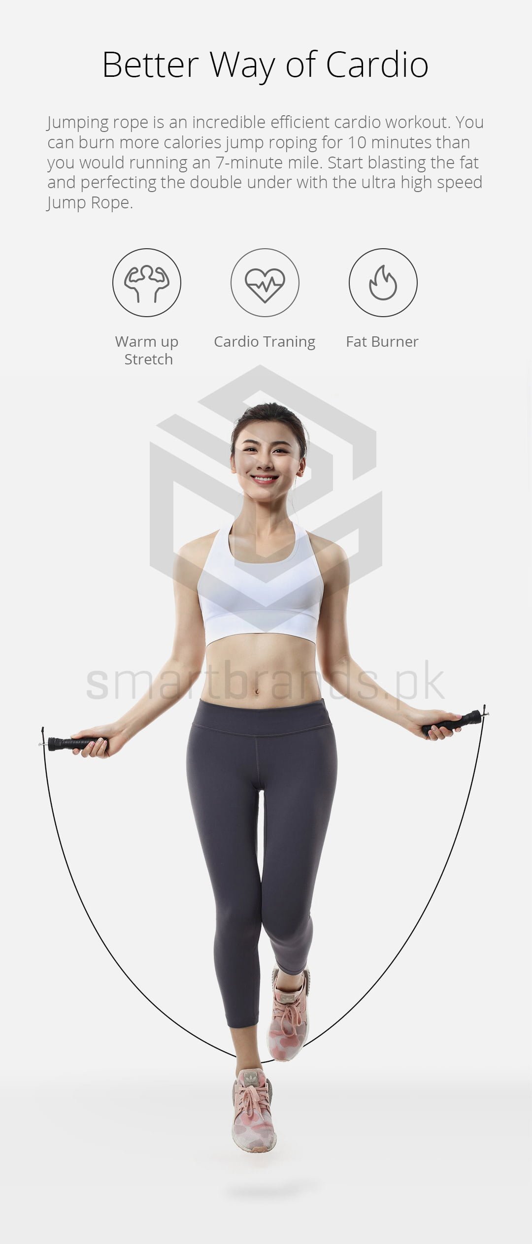 Jumping rope is an incredible efficient cardio workout. You can burn more calories jump roping for 10 minutes than you would running an 7-minute mile. Start blasting the fat and perfecting the double under with the ultra high speed Jump Rope.