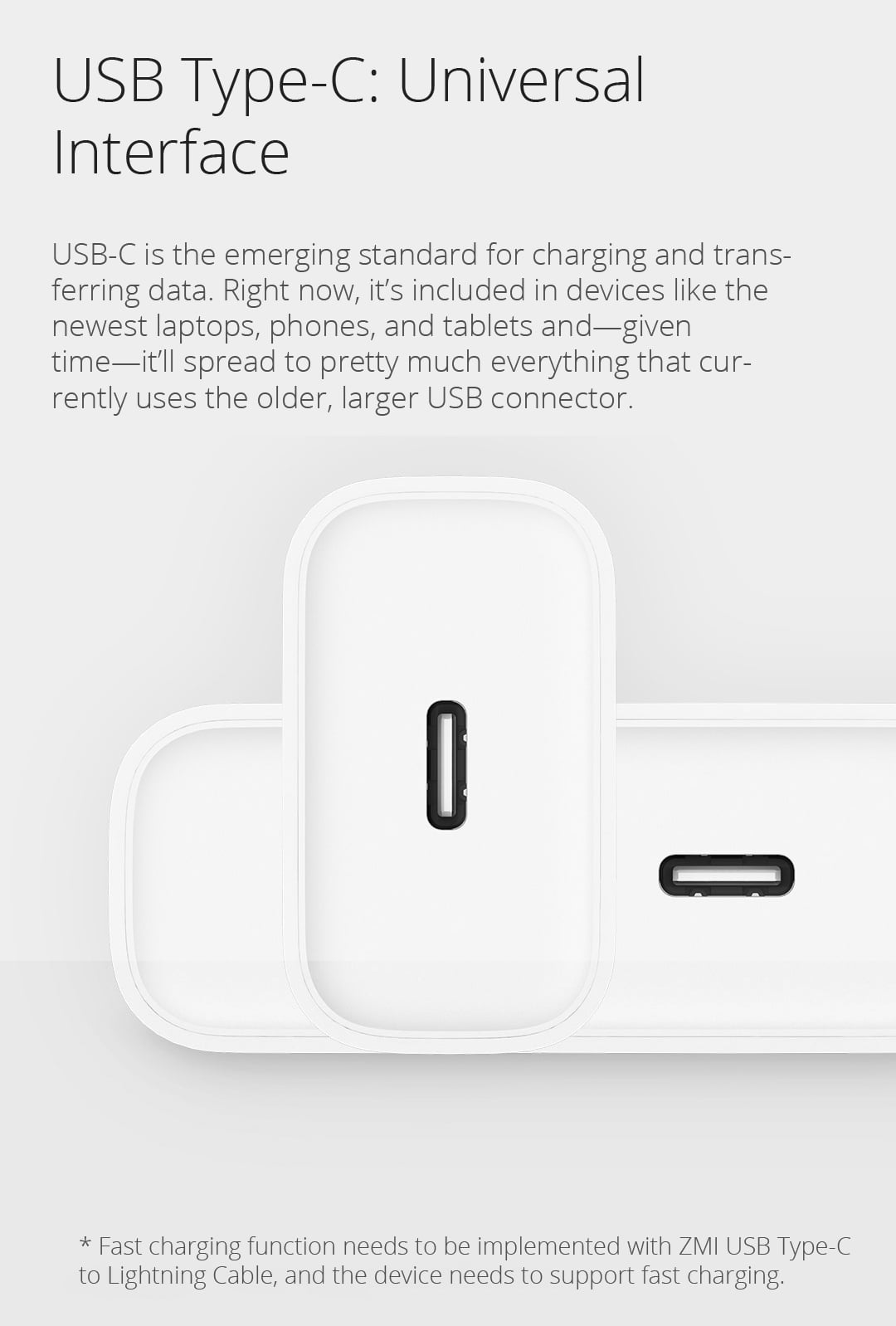 USB Type-C: Universal Interface. USB-C is the emerging standard for charging and transferring data. Right now, it’s included in devices like the newest laptops, phones, and tablets and—given time—it’ll spread to pretty much everything that currently uses the older, larger USB connector.