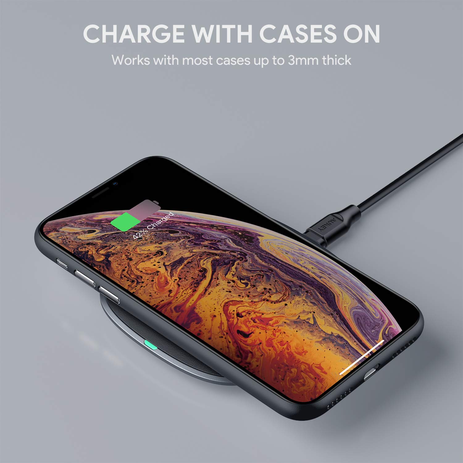 CHARGE WITH CASES ON Works with most cases up to 3mm thick