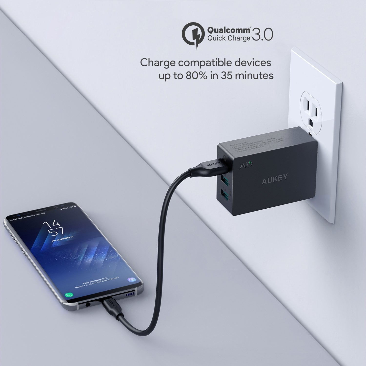 Charge compatible devices up to 80% in 35 minutes