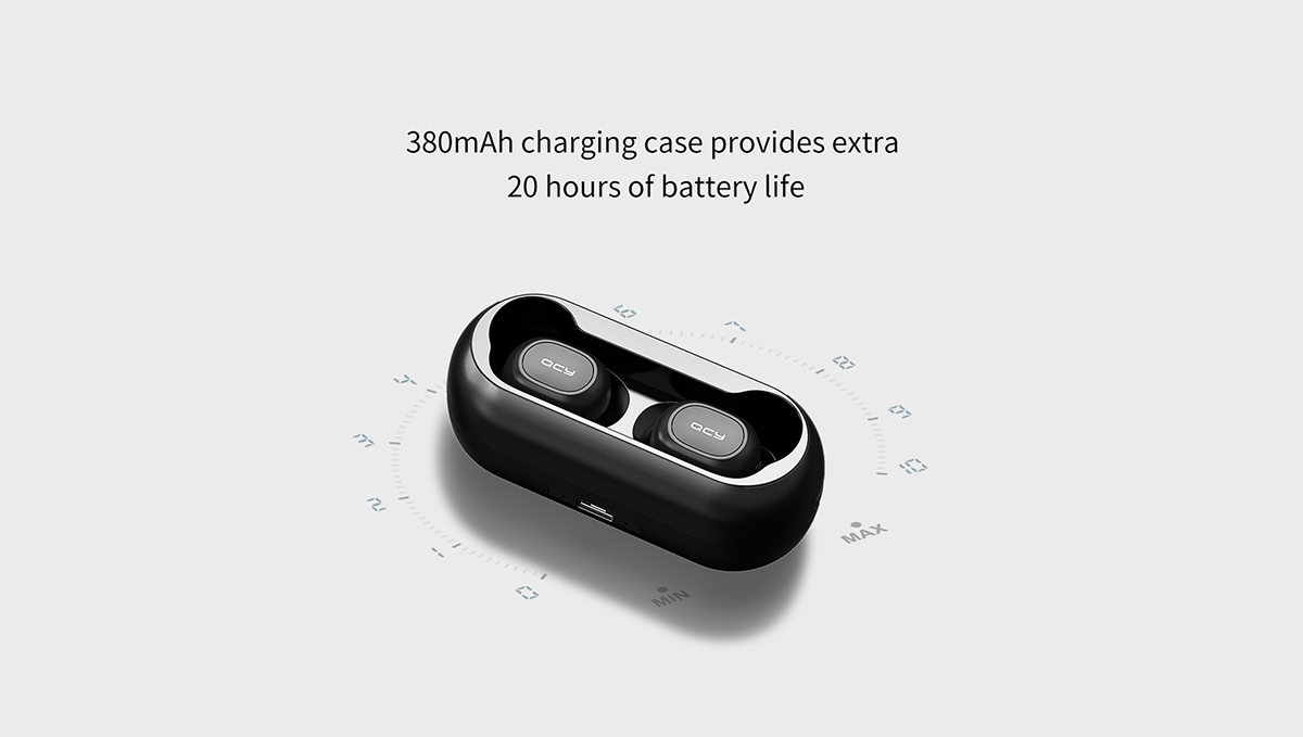 380mAh charging case provides extra 20 hours of battery life