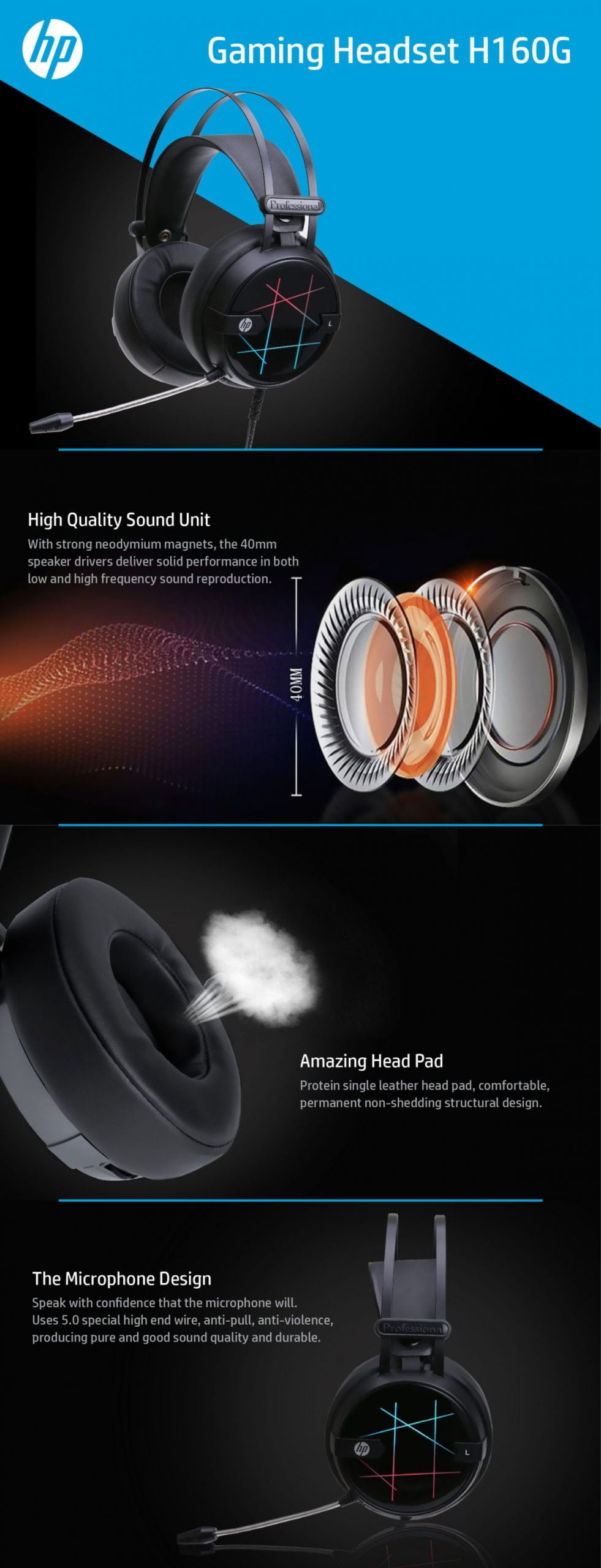 High Quality Sound Unit With strong neodymium magnets, the 40mm speaker drivers deliver solid performance in both low and high frequency sound reproduction.