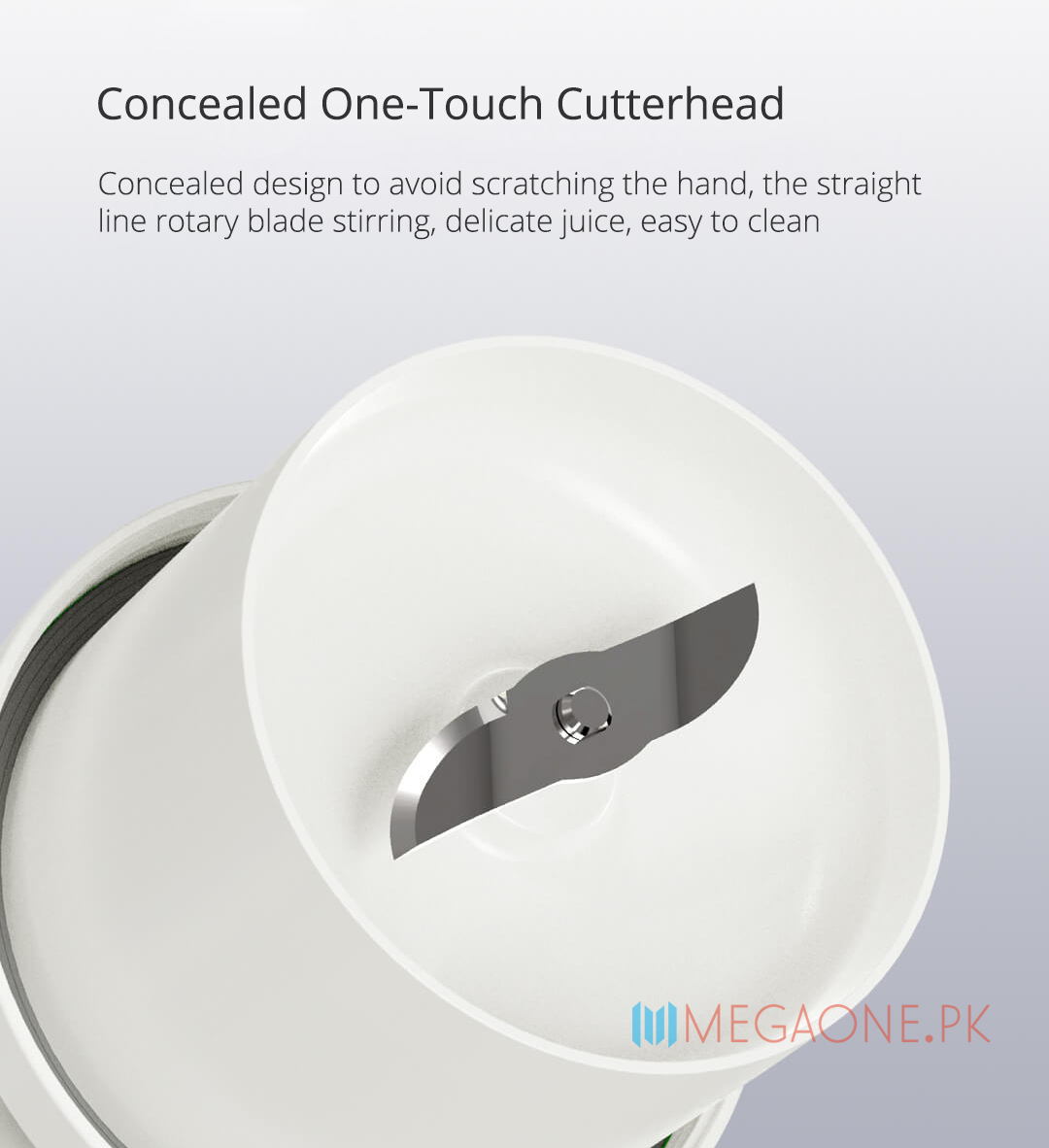 Concealed One-Touch Cutterhead Concealed design to avoid scratching the hand, the straight line rotary blade stirring, delicate juice, easy to clean