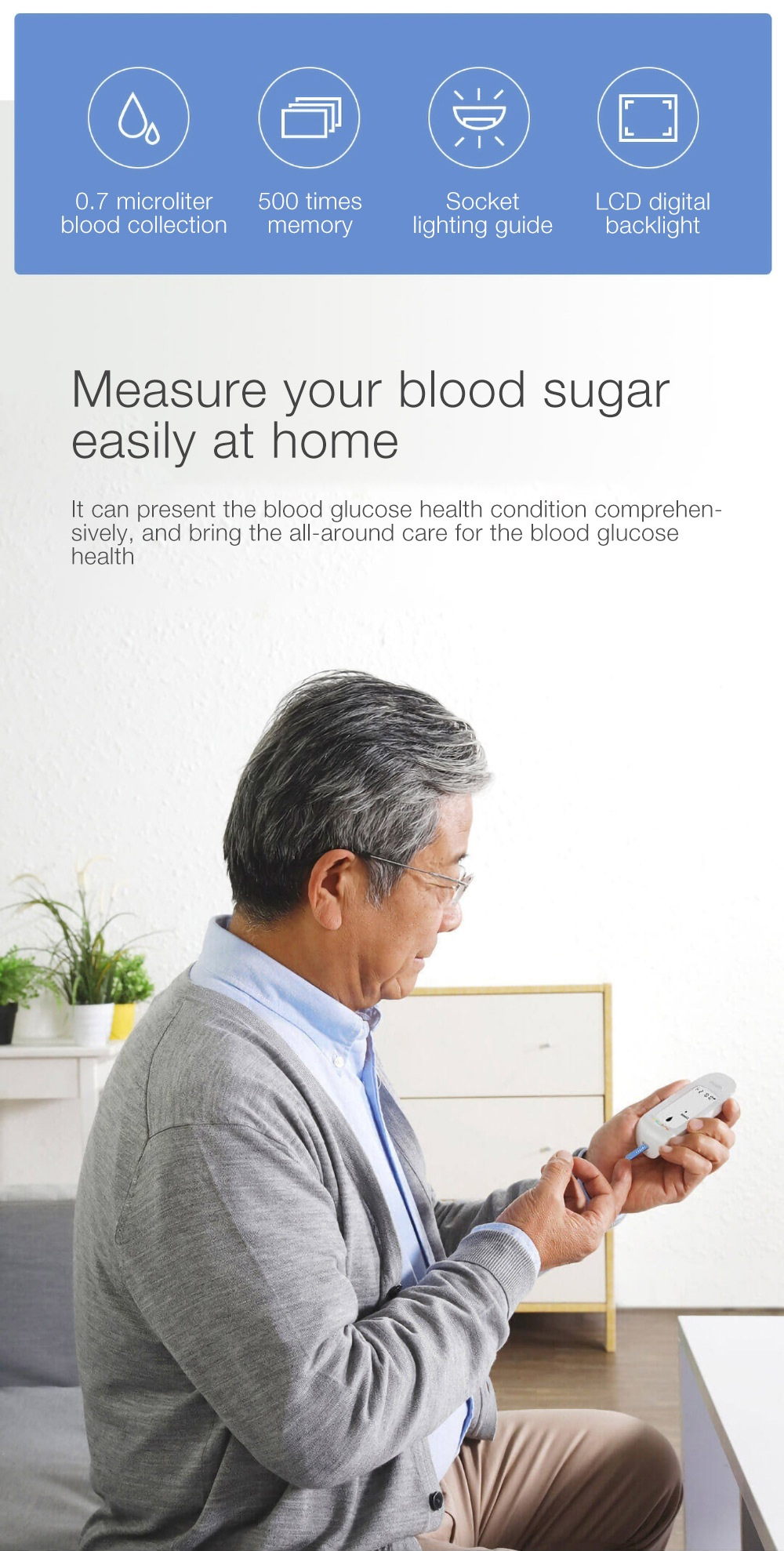 Measure your blood sugar easily at home It can present the blood glucose health condition comprehensively, and bring the all-around care for the blood glucose health