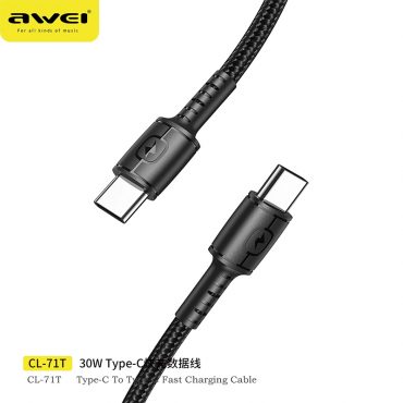Awei CL-71T Type-C to Type C Cables 1M 30W PD 3.0 Fast Charge and Data Transmission Cable