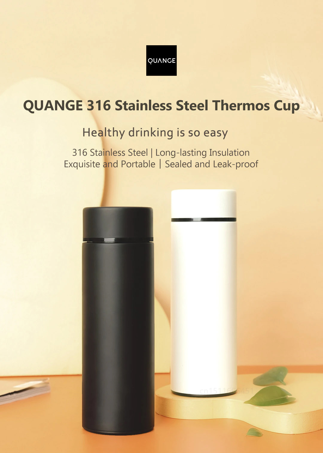 QUANGE 316 Stainless Steel Thermos Cup Healthy drinking is so easy 316 Sta less Steel I Long-lasting Insulation Exquisite and Portable I Sealed and Leak-proof